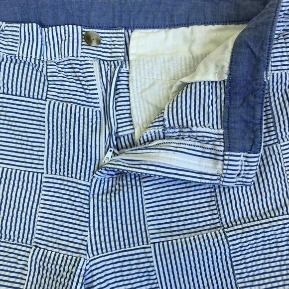 L.L. Bean Sz 16 Favorite Fit Patchwork Seersucker Bermuda Shorts 9” White Blue - Picture 13 of 16